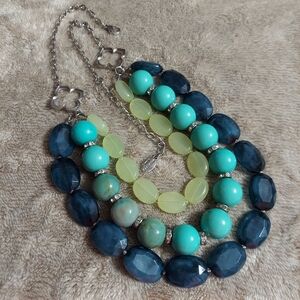 Simple Addiction Silver Tone/Multi-Strand Marbled Bead Statement Necklace